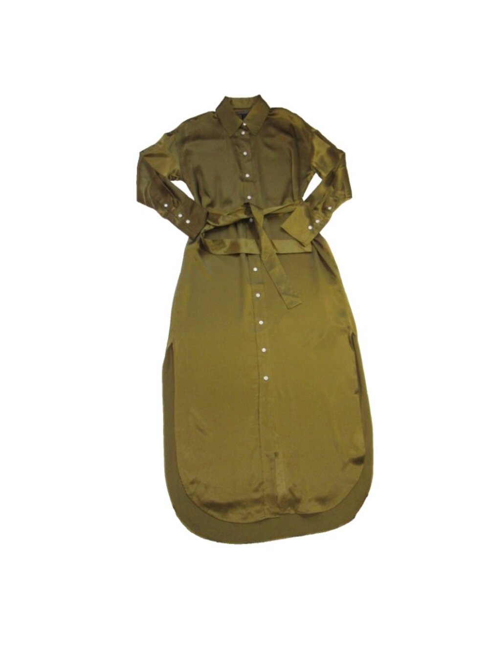 NWT Banana Republic Muse Silk Maxi in Cargo Green Belted Shirt Dress M $270 - Picture 6 of 8